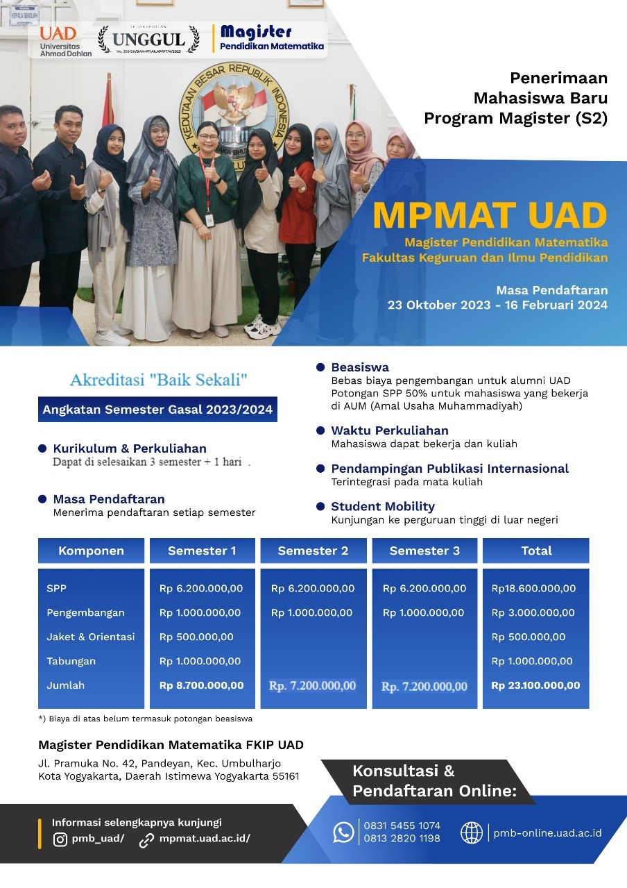 PENERIMAAN MAHASISWA BARU MPMAT UAD - Magister Pendidikan Matematika